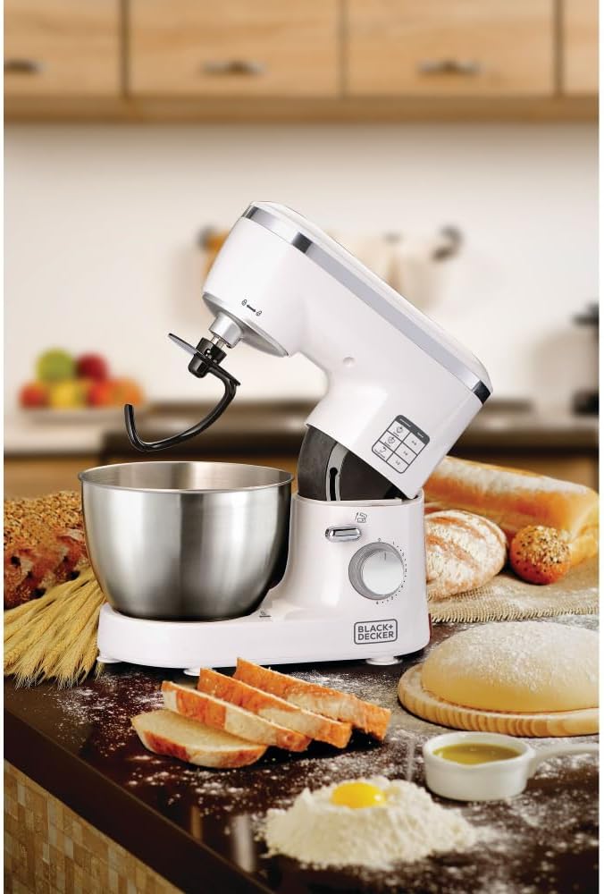 Black & Decker Kitchen Stand Mixer Machine, 1000W Power, 4L Large Capacity, Stainless Steel Bowl, 6 Speed Settings for Perfect Baking Results, Easy Mixing & Kneading, 2 years warranty, SM1000-B5 - Image 3