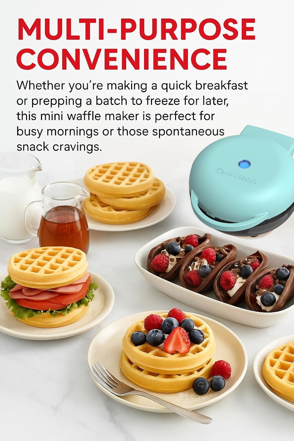 Nutricook Mini Waffle Maker 10cm Healthy Ceramic Coating for Belgian Waffles Quick Heat-Up, Compact Waffle Maker for Home, Kids, and Travel – Easy to Clean,Aqua, 2 yrs warranty, NC-WM100AQ - Image 2
