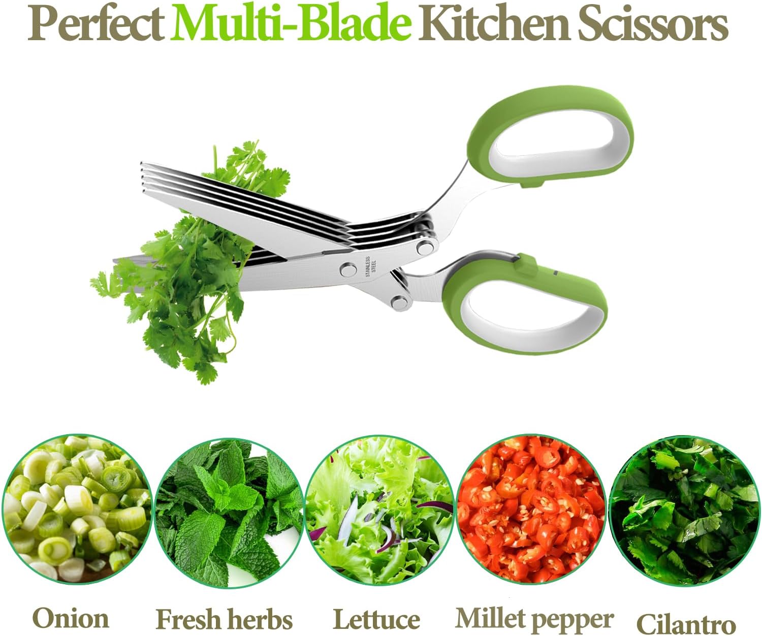 Herb Scissors Set with 5 Multi Stainless Steel Blades, Safe Cover and Cleaning Comb, Multipurpose Kitchen Chopping Shear, Mincer, Sharp Dishwasher Safe Kitchen Gadget, Culinary Cutter Chopper - Image 3