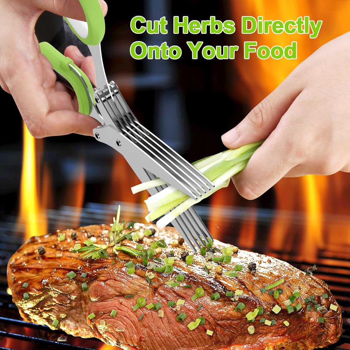 Herb Scissors Set with 5 Multi Stainless Steel Blades, Safe Cover and Cleaning Comb, Multipurpose Kitchen Chopping Shear, Mincer, Sharp Dishwasher Safe Kitchen Gadget, Culinary Cutter Chopper - Image 5