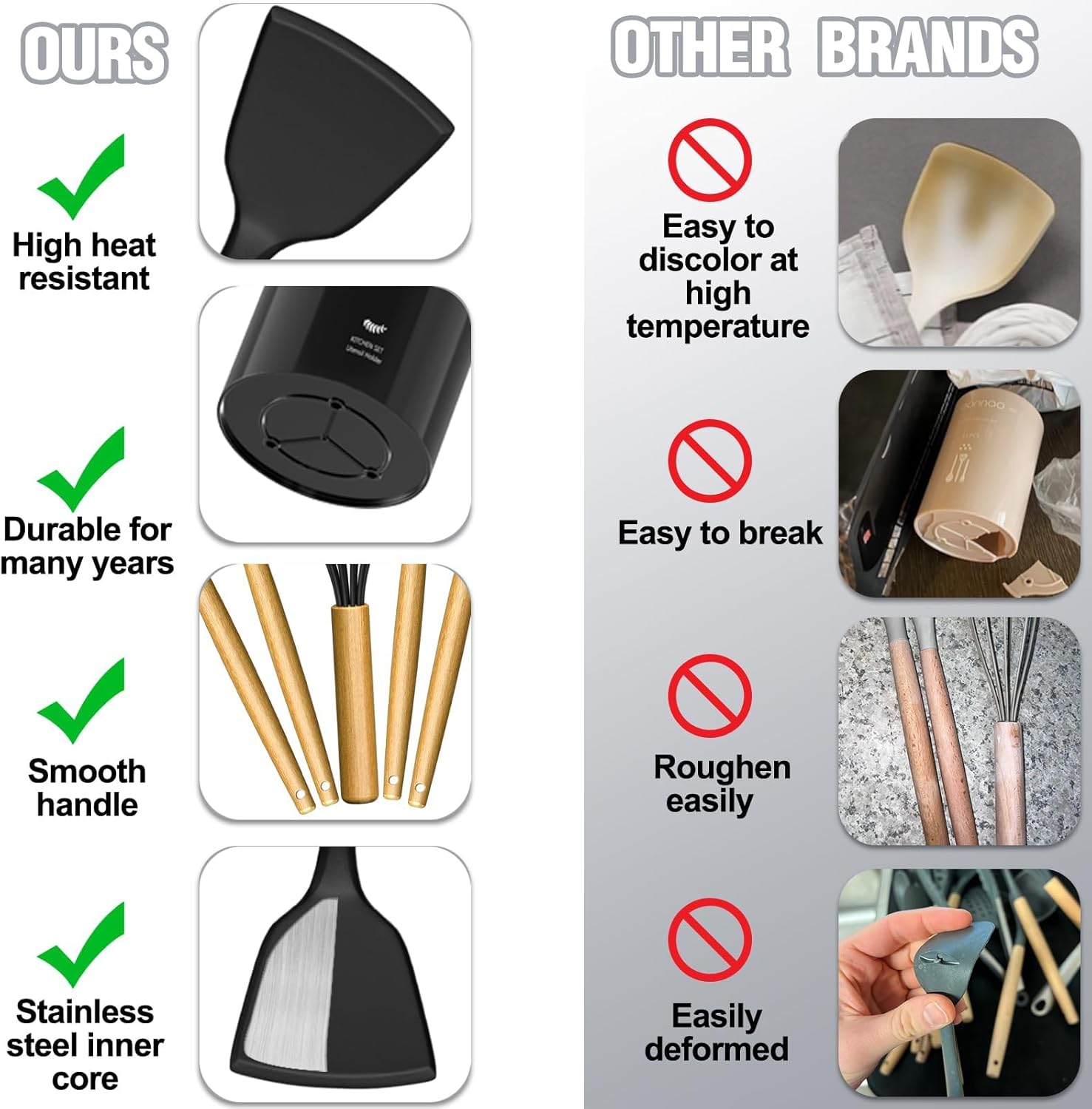 35Pcs Silicone Cooking Utensils Set, Kitchen Utensils Set, Chef Heat Resistant Kitchen Utensil Spatula Set for Nonstick Cookware, Wooden Handles Kitchen Gadgets Tools Set (Black) - Image 6