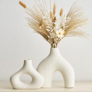 AWNR White Ceramic Donut Vase Set o...