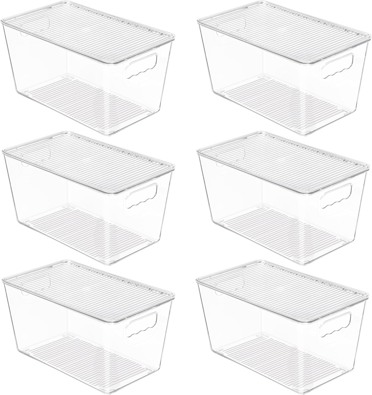 Vtopmart 6 Pack Clear Stackable Storage Bins with Lids, Organizer Boxes with Handle for Kitchen Organization, Perfect for Pantry, Fridge, Cabinet, Closet, Bathroom, Medium