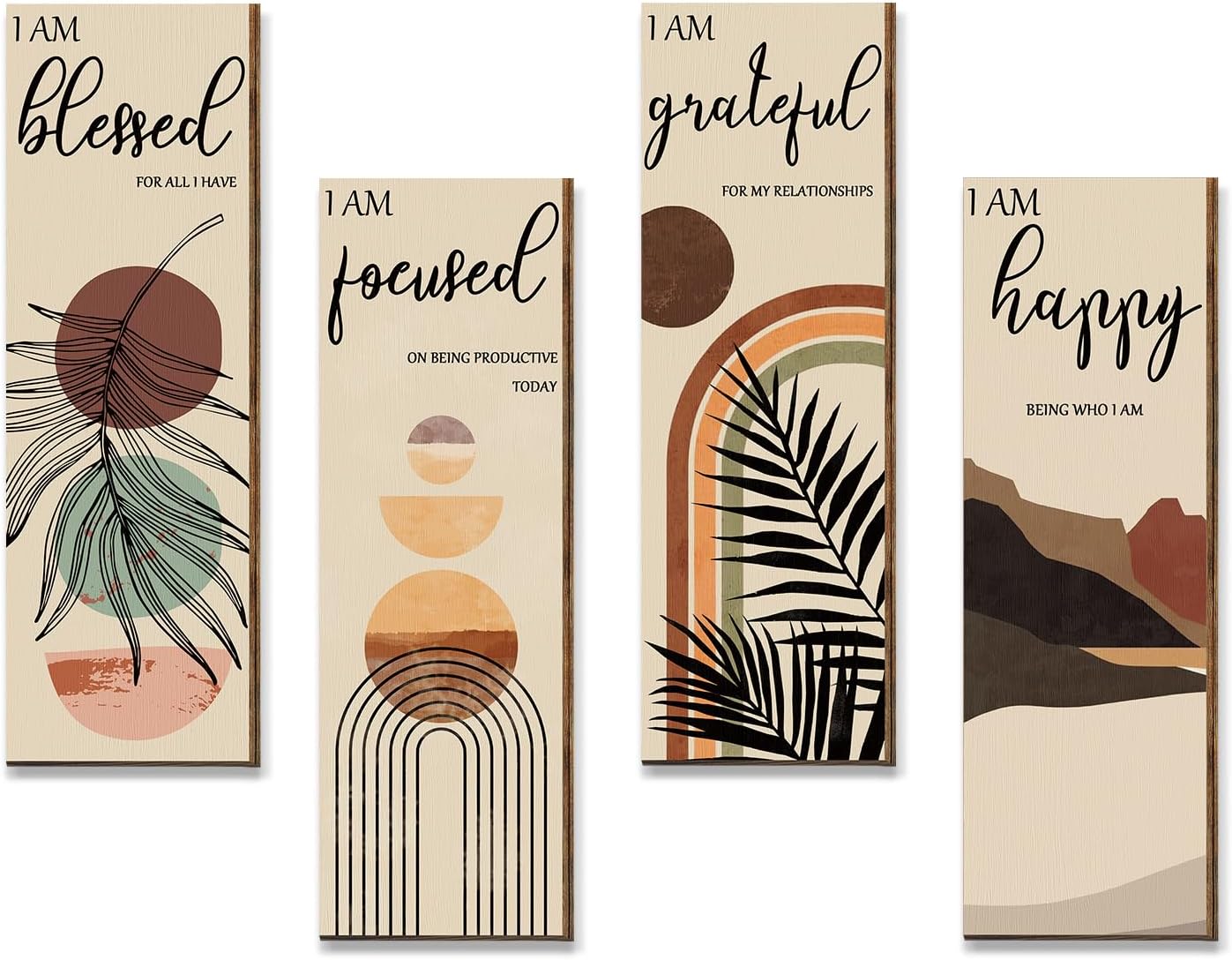 Boho Wall Art Prints 11 x 4 x 1 Inch, Set of 4, Mid Century Positive Affirmations Wall Decor Inspirational Boho Prints Wall Art Minimalist Home Decor Prints for Kitchen, Bedroom, Living Room, No Frame