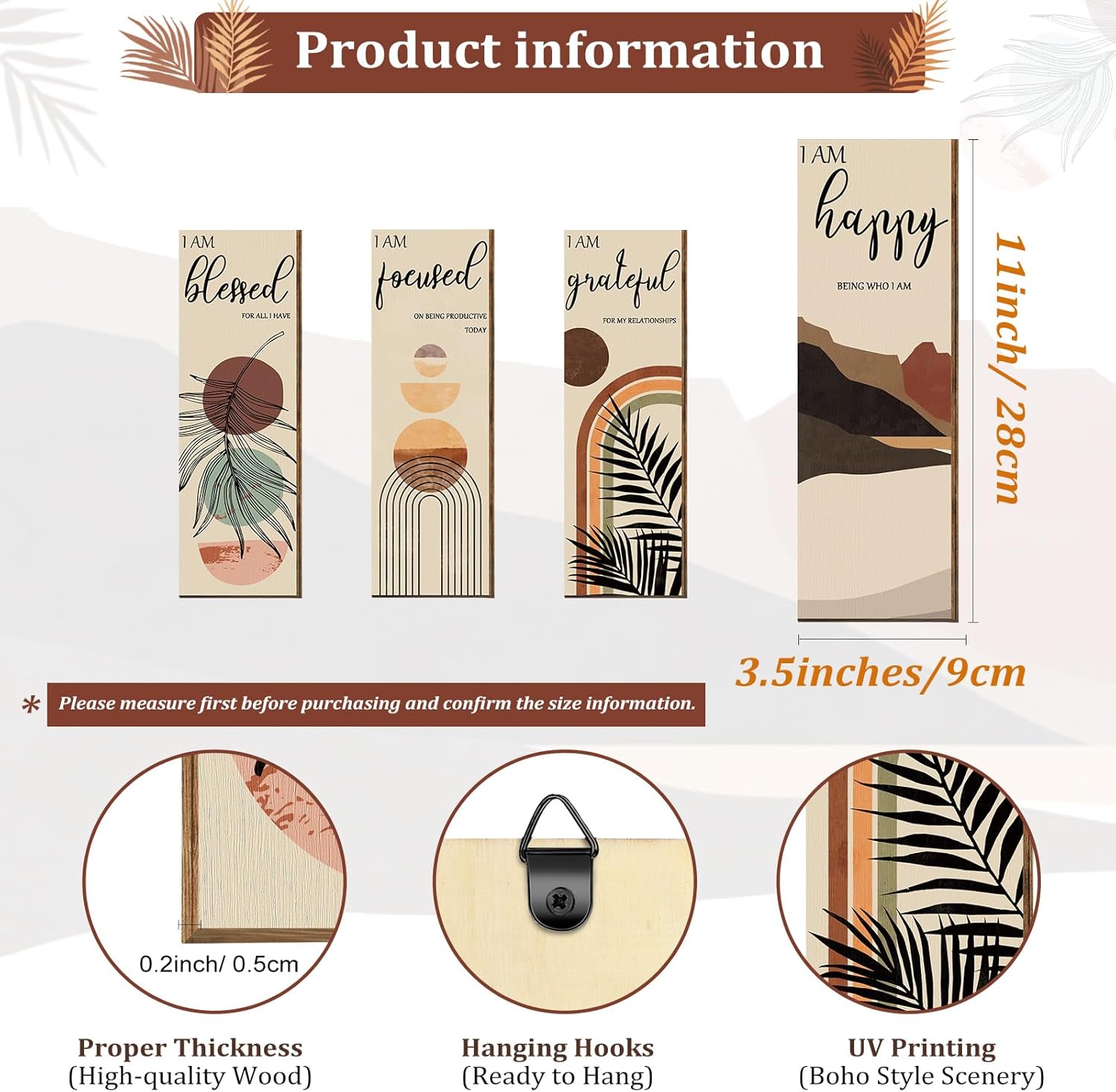 Boho Wall Art Prints 11 x 4 x 1 Inch, Set of 4, Mid Century Positive Affirmations Wall Decor Inspirational Boho Prints Wall Art Minimalist Home Decor Prints for Kitchen, Bedroom, Living Room, No Frame - Image 2