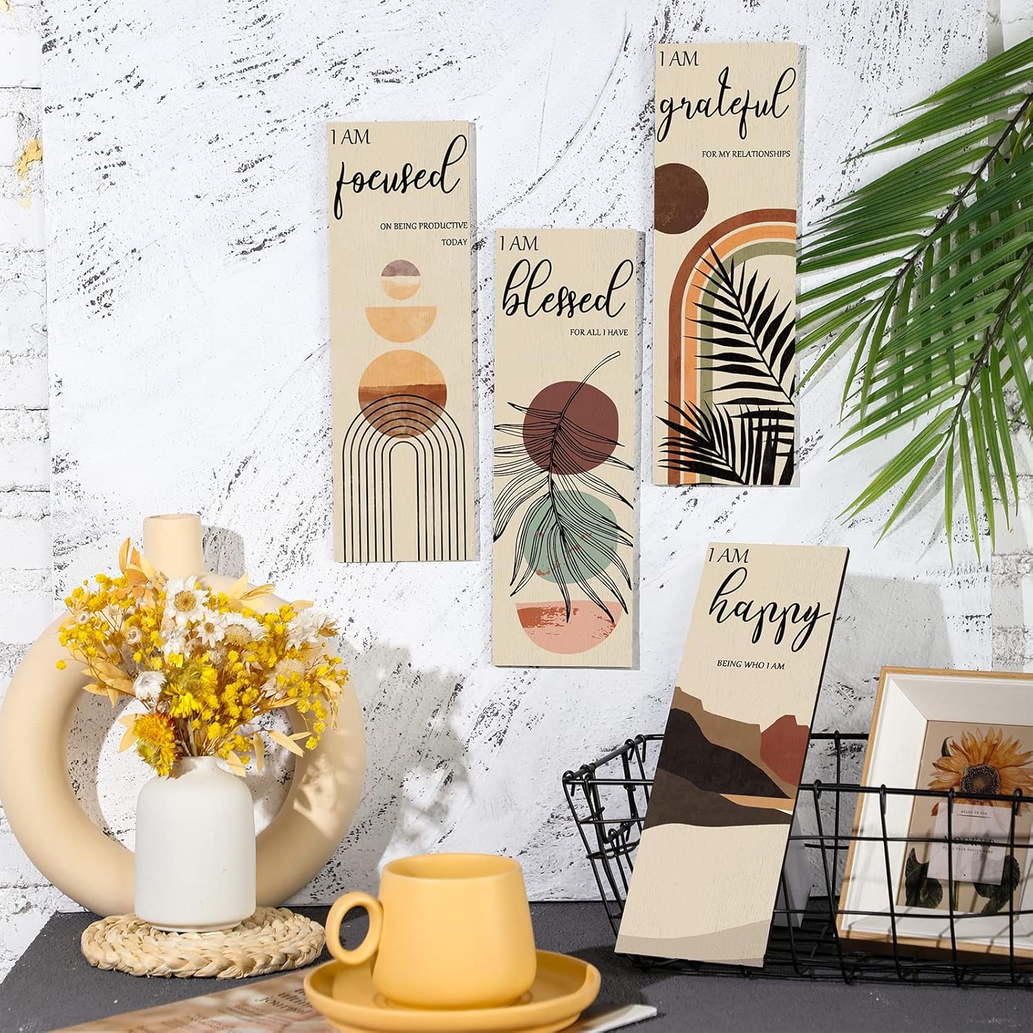 Boho Wall Art Prints 11 x 4 x 1 Inch, Set of 4, Mid Century Positive Affirmations Wall Decor Inspirational Boho Prints Wall Art Minimalist Home Decor Prints for Kitchen, Bedroom, Living Room, No Frame - Image 3