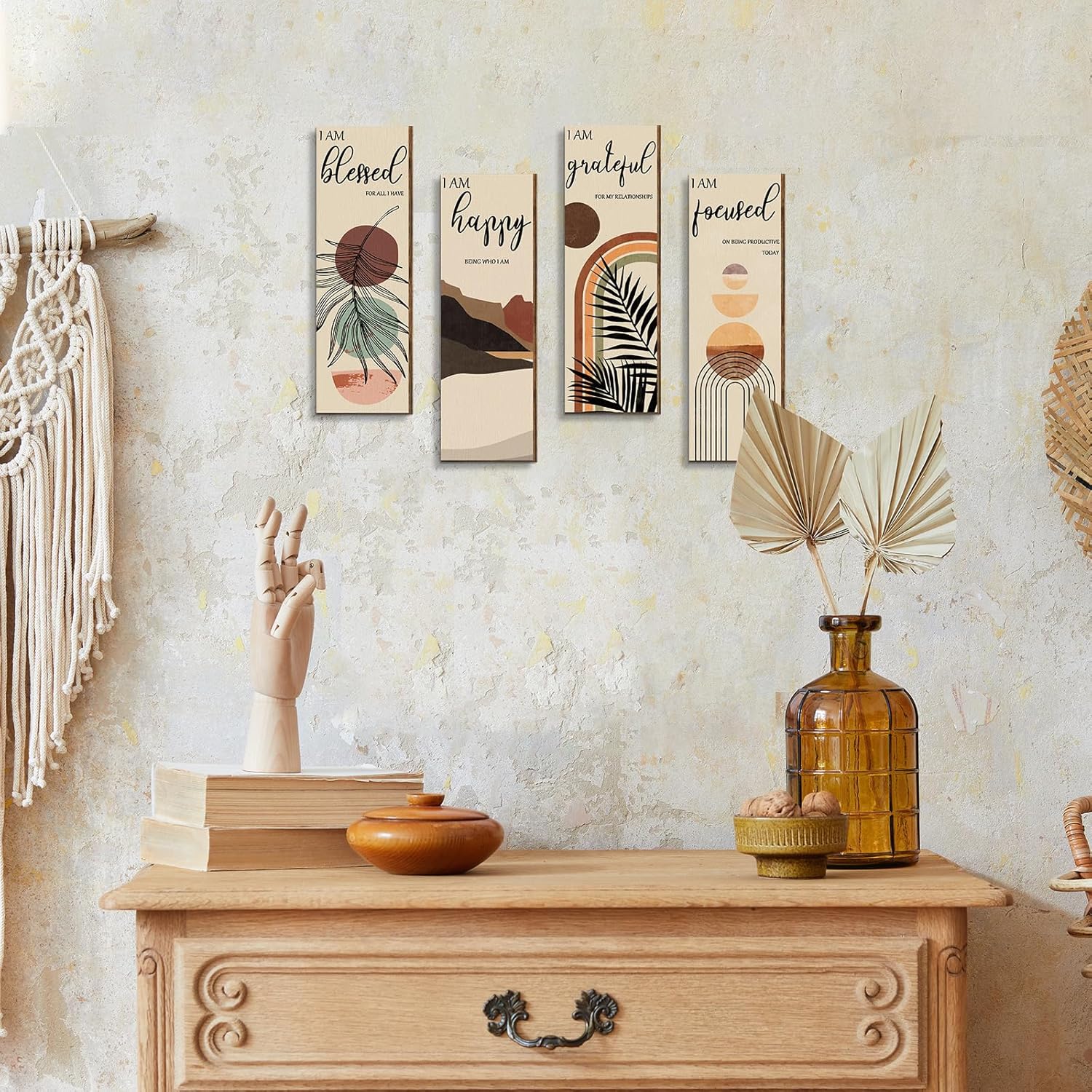 Boho Wall Art Prints 11 x 4 x 1 Inch, Set of 4, Mid Century Positive Affirmations Wall Decor Inspirational Boho Prints Wall Art Minimalist Home Decor Prints for Kitchen, Bedroom, Living Room, No Frame - Image 4