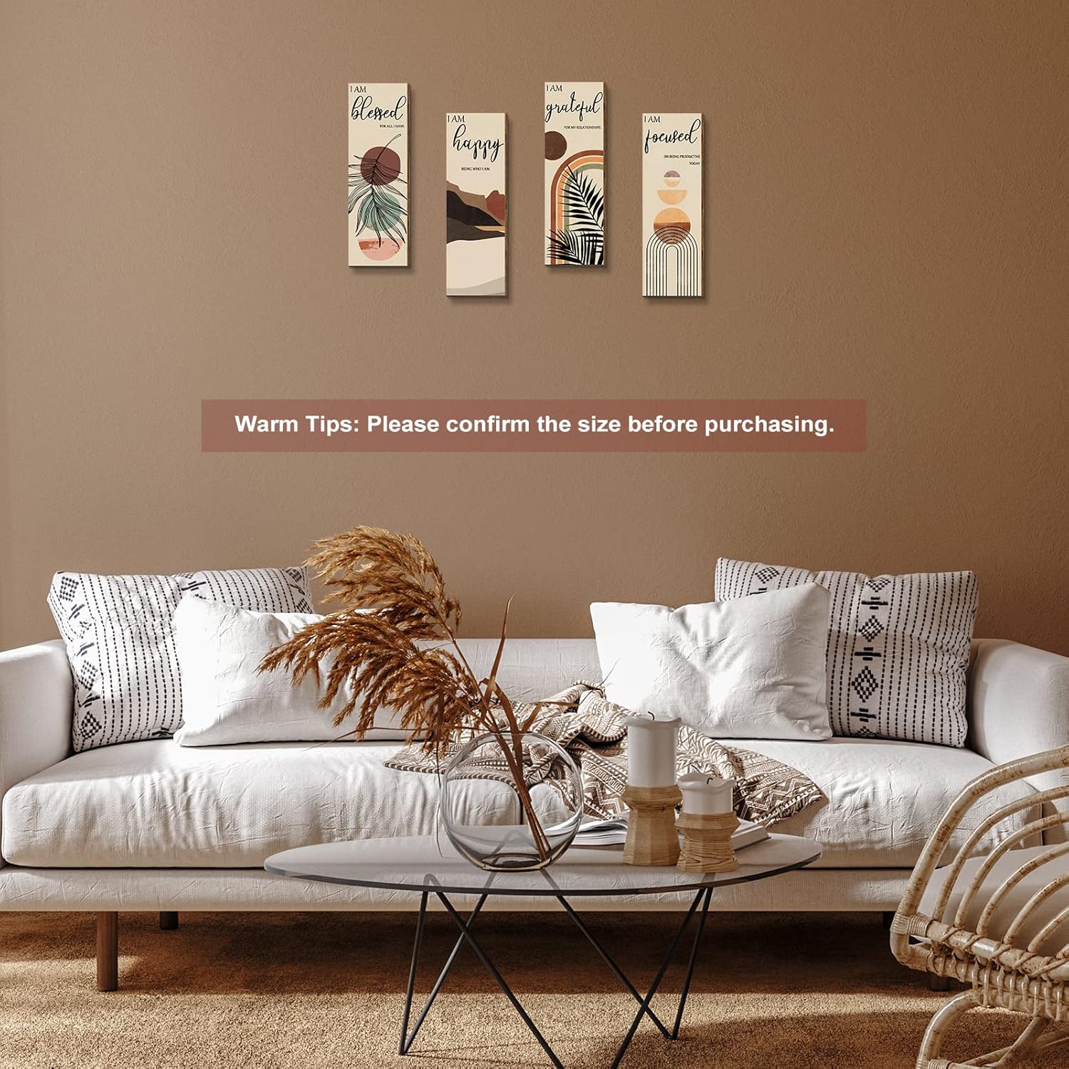 Boho Wall Art Prints 11 x 4 x 1 Inch, Set of 4, Mid Century Positive Affirmations Wall Decor Inspirational Boho Prints Wall Art Minimalist Home Decor Prints for Kitchen, Bedroom, Living Room, No Frame - Image 6