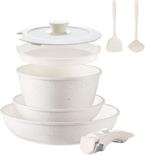 8pcs Ceramic Pots and Pans Set, Non...