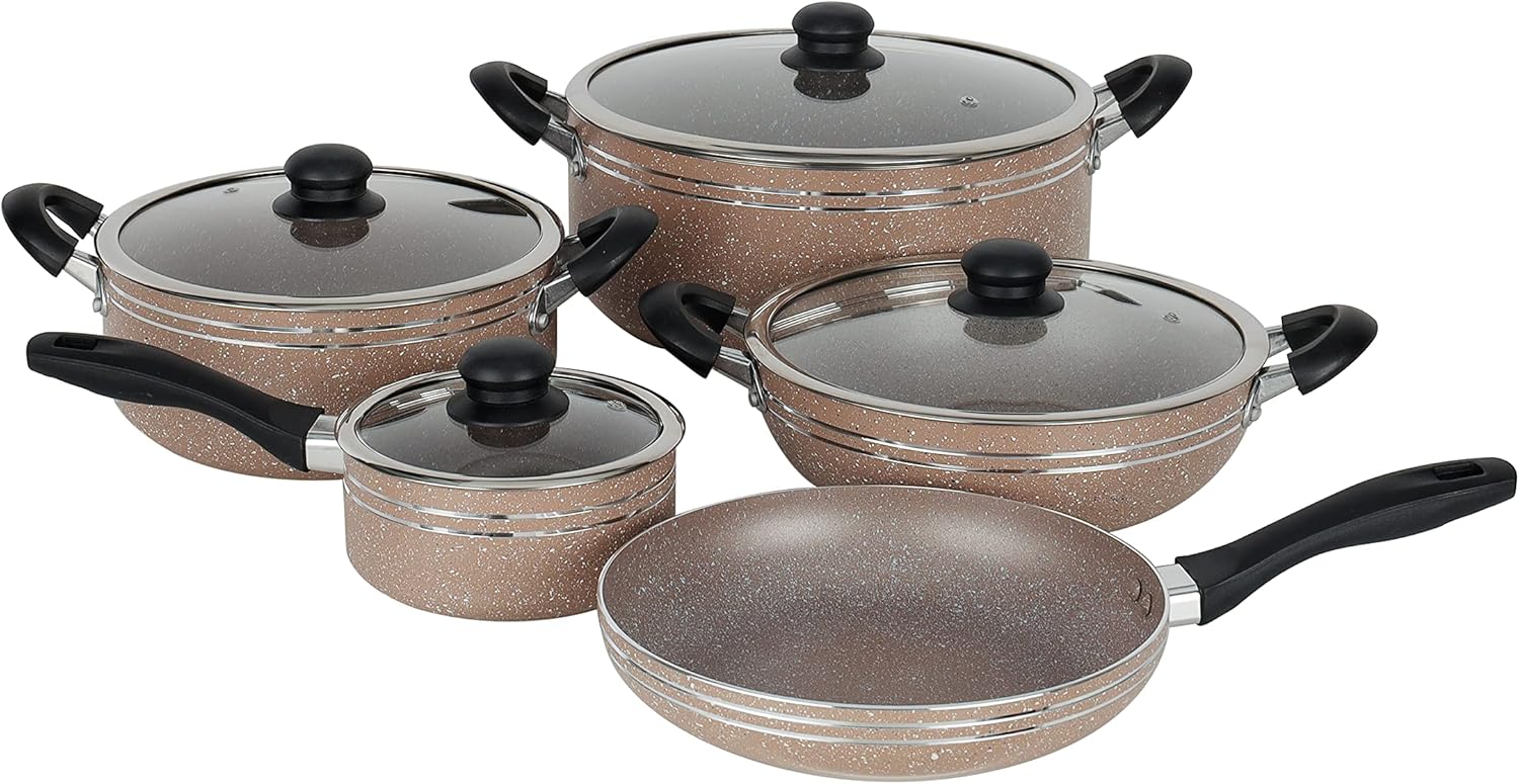 Delcasa 10-Piece Non-Stick Cookware Set with Granite Coating DC1889BGE Includes Casseroles, Sauce Pan