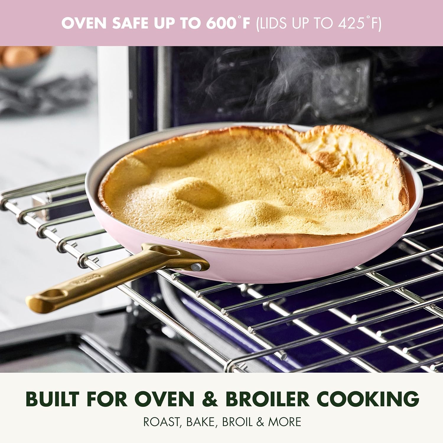 GreenPan Reserve Hard Anodized Healthy Ceramic Nonstick 10 Piece Cookware Pots and Pans Set, Gold Handle, PFAS-Free, Dishwasher Safe, Oven Safe, Blush Pink - Image 6