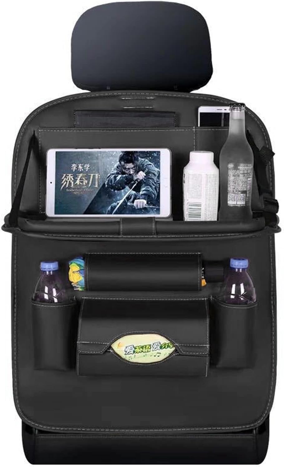 Azonee Car Seat Organiser, Car Organiser Back Seat For Kids, PU Leather with Folding Tray Tissue Box, Water Bottle/Umbrella Holder, for Travel, Parents Drivers, Kids Toys Food Storage - Image 7