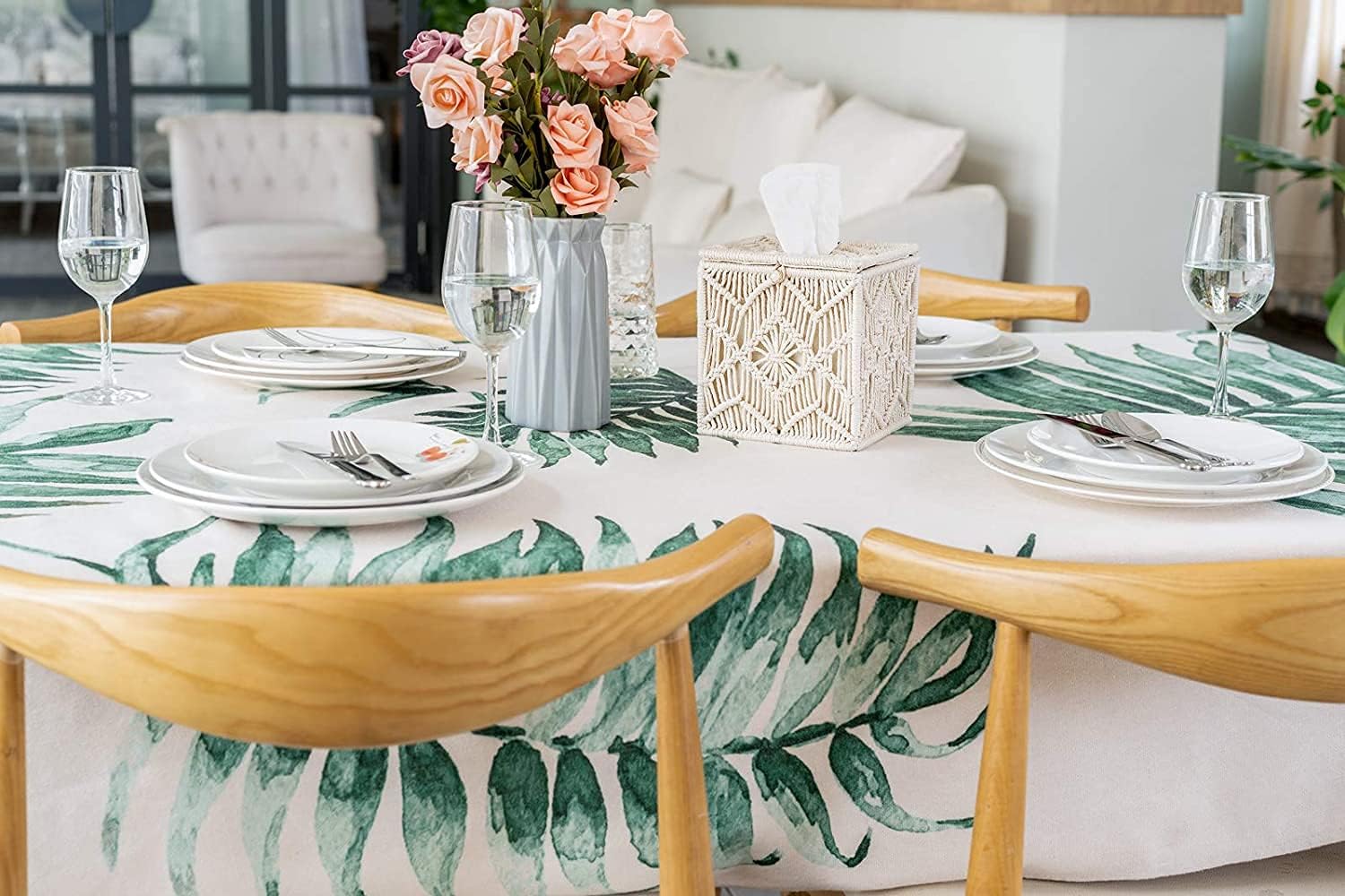 KASTWAVE Square Tissue Box Cover, Boho Decor Square Paper Tissue Holder with Bead Buckle Macrame, Cute Boho Tissue Box Holder for Bathroom, Bedroom, Living Room, and Home Decor, 5.5" X 5.5" X 6" - Image 3