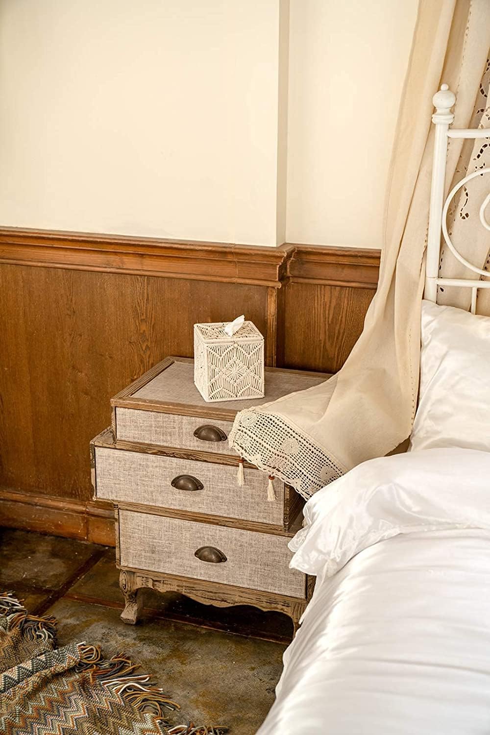 KASTWAVE Square Tissue Box Cover, Boho Decor Square Paper Tissue Holder with Bead Buckle Macrame, Cute Boho Tissue Box Holder for Bathroom, Bedroom, Living Room, and Home Decor, 5.5" X 5.5" X 6" - Image 6