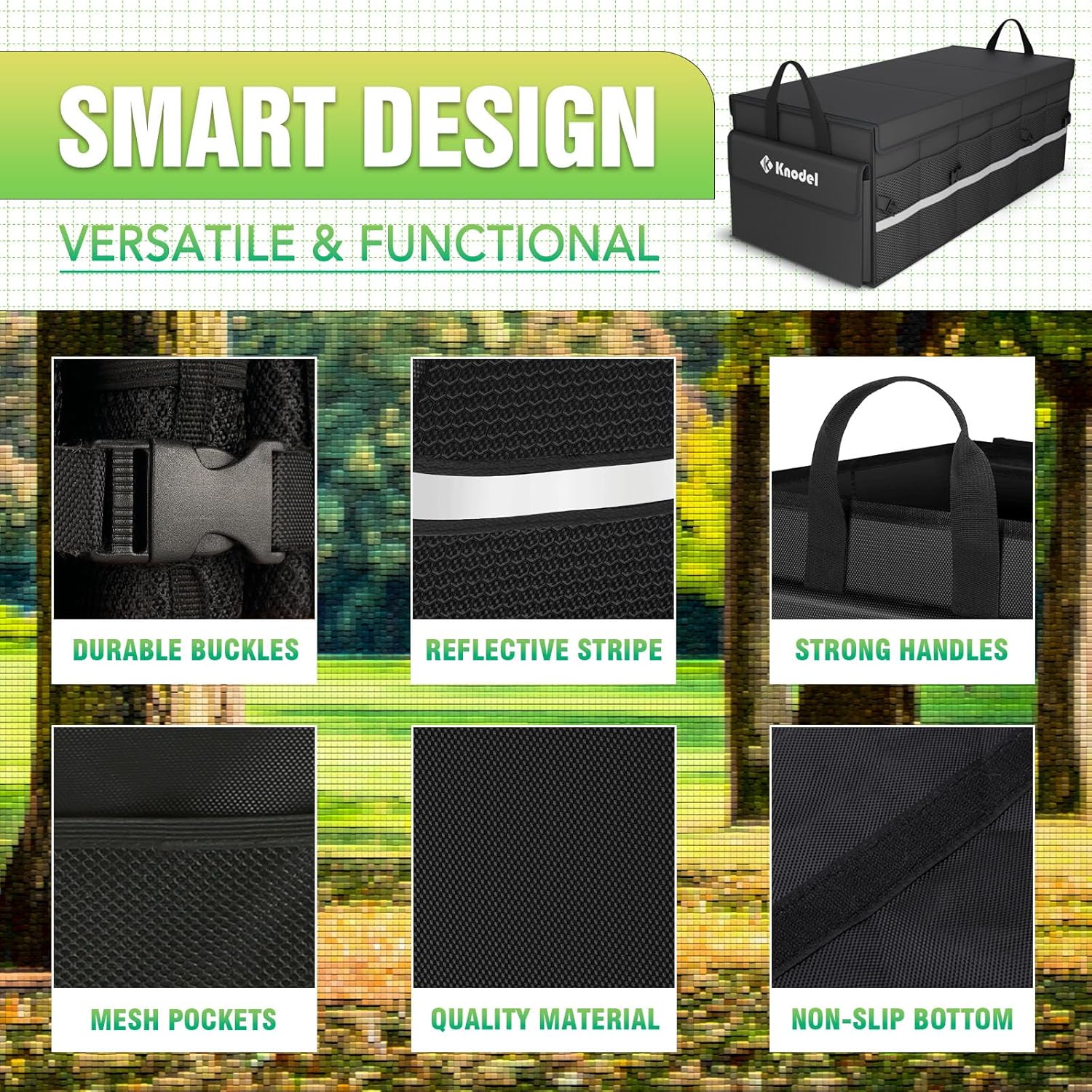 K KNODEL Car Trunk Organizer with Lid, 3 Compartments Collapsible Car Trunk Storage Organizer, Large Car Organizer and Storage for SUV, Truck, Sedan (Large, Black) - Image 3