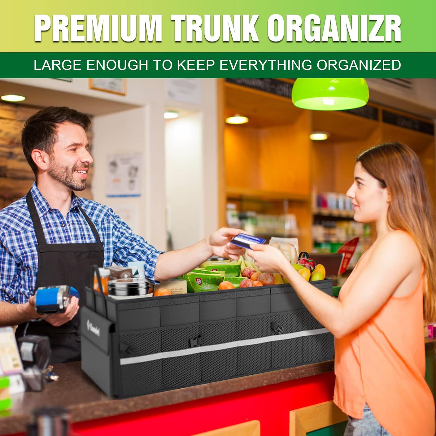 K KNODEL Car Trunk Organizer with Lid, 3 Compartments Collapsible Car Trunk Storage Organizer, Large Car Organizer and Storage for SUV, Truck, Sedan (Large, Black) - Image 4