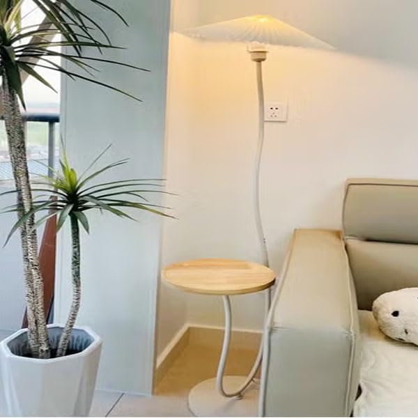 RAFFINE Nordic Atmosphere Floor Lamp with Wooden Side Table – Standing Floor Light with Brightness Control Lampshade for Living Room, Bedroom, and Reading Corners - Image 2