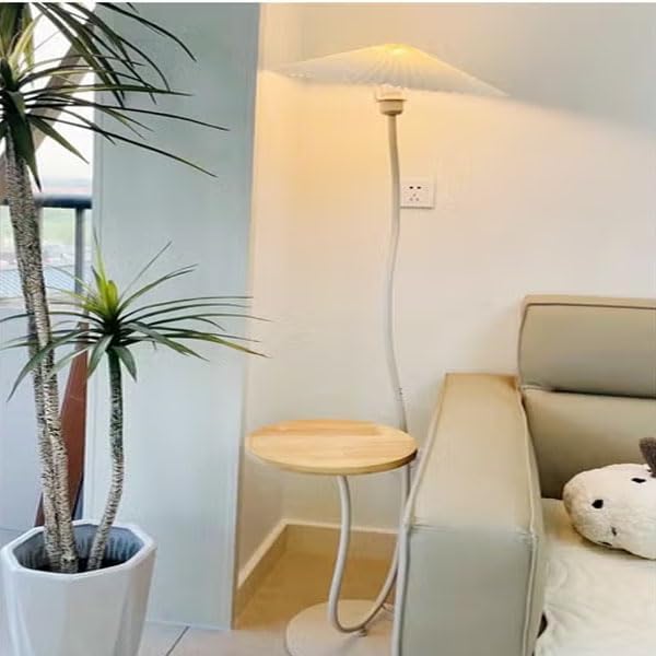 RAFFINE Nordic Atmosphere Floor Lamp with Wooden Side Table – Standing Floor Light with Brightness Control Lampshade for Living Room, Bedroom, and Reading Corners - Image 3