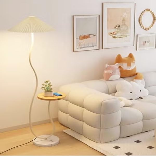 RAFFINE Nordic Atmosphere Floor Lamp with Wooden Side Table – Standing Floor Light with Brightness Control Lampshade for Living Room, Bedroom, and Reading Corners - Image 4