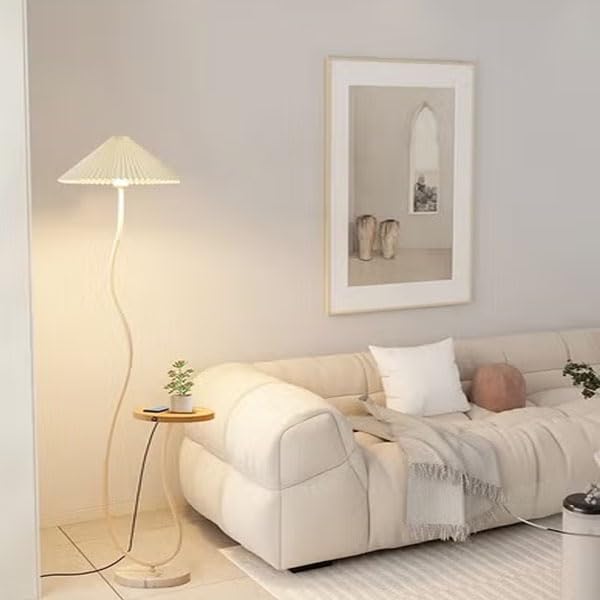 RAFFINE Nordic Atmosphere Floor Lamp with Wooden Side Table – Standing Floor Light with Brightness Control Lampshade for Living Room, Bedroom, and Reading Corners - Image 5