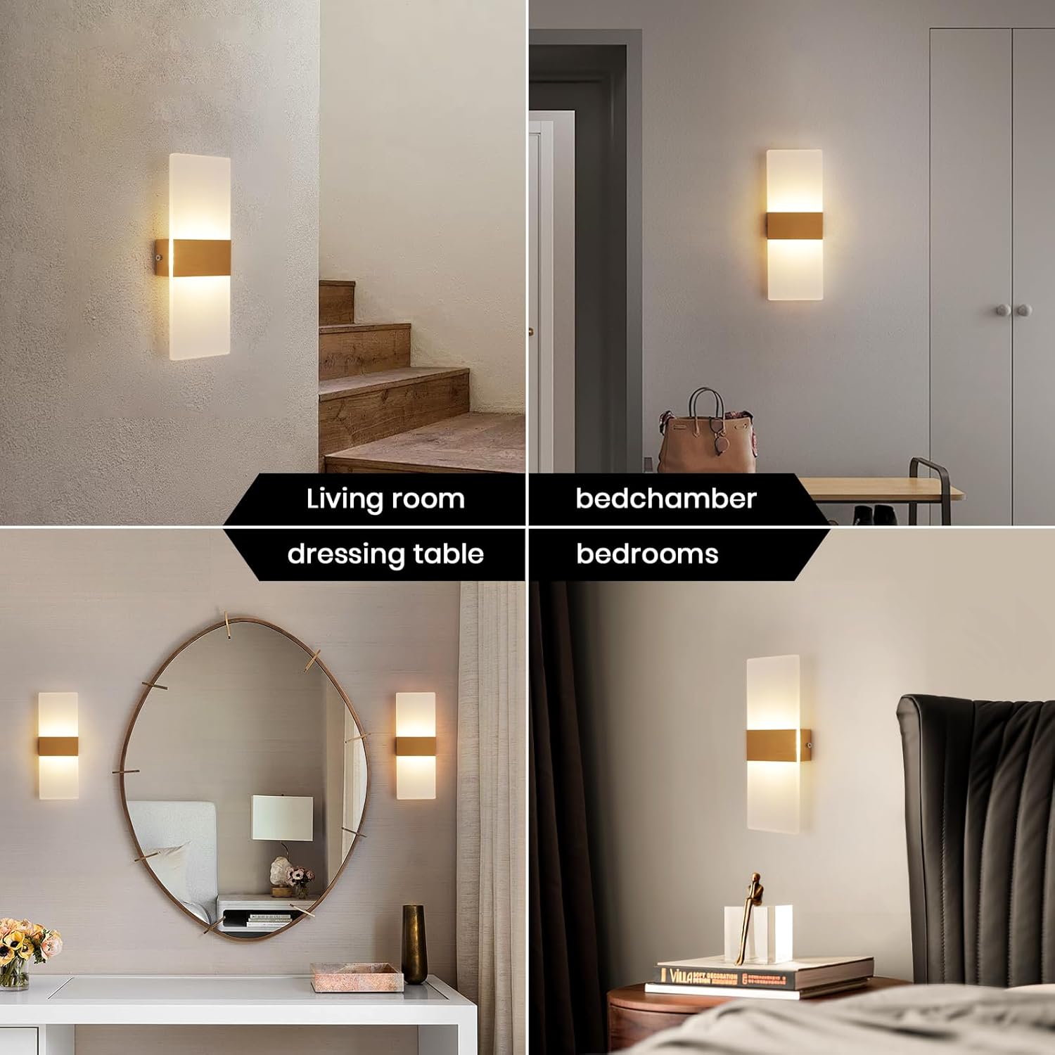YATAI Modern Minimalist LED Wall Light, 4W, Gold, 3-Color Dimmable (3000K-6000K), Acrylic & Metal Wall Lamp for Bedroom, Mirror Side, Dressing Table, Hallway - Image 2