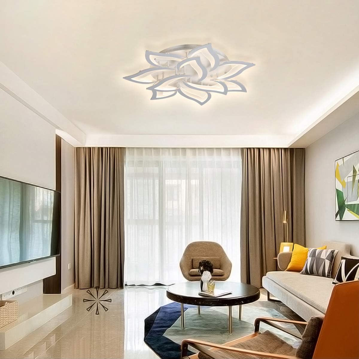 Garwarm Dimmable LED Ceiling Light, Modern Acrylic Flush Mount Ceiling Lamp with Remote Control, 72W Metal Flower Shape Chandelier Lighting Fixture for Living Room Bedroom - Image 2
