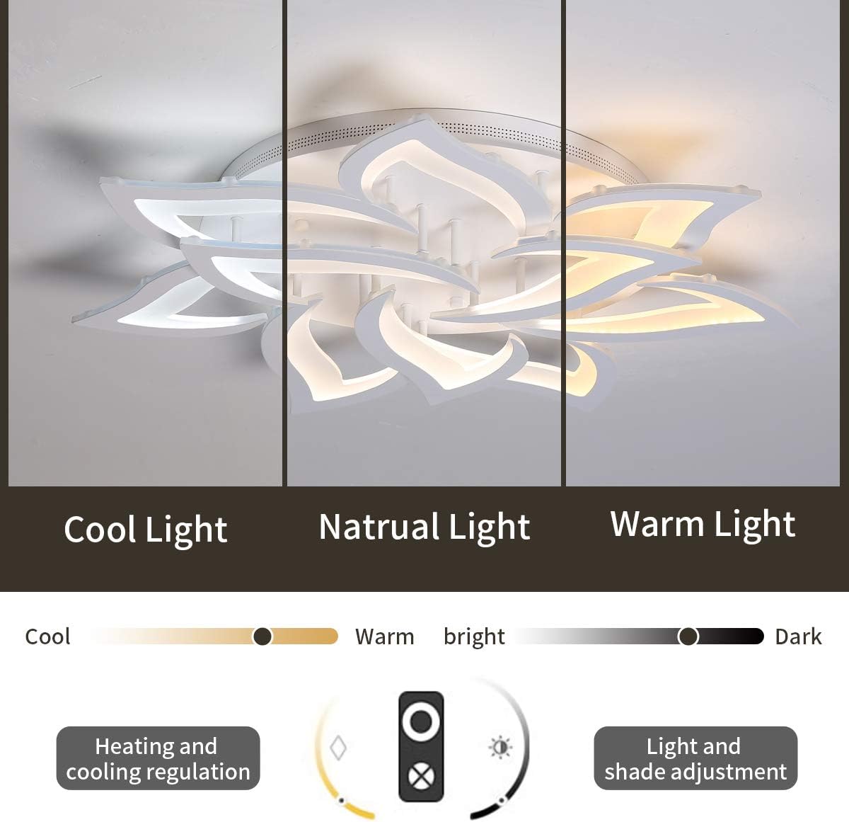 Garwarm Dimmable LED Ceiling Light, Modern Acrylic Flush Mount Ceiling Lamp with Remote Control, 72W Metal Flower Shape Chandelier Lighting Fixture for Living Room Bedroom - Image 5