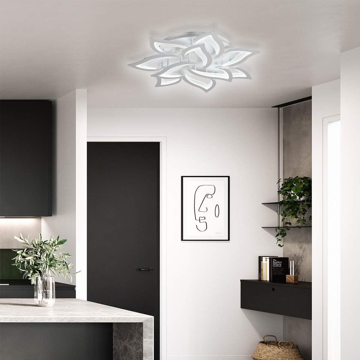 Garwarm Dimmable LED Ceiling Light, Modern Acrylic Flush Mount Ceiling Lamp with Remote Control, 72W Metal Flower Shape Chandelier Lighting Fixture for Living Room Bedroom - Image 8