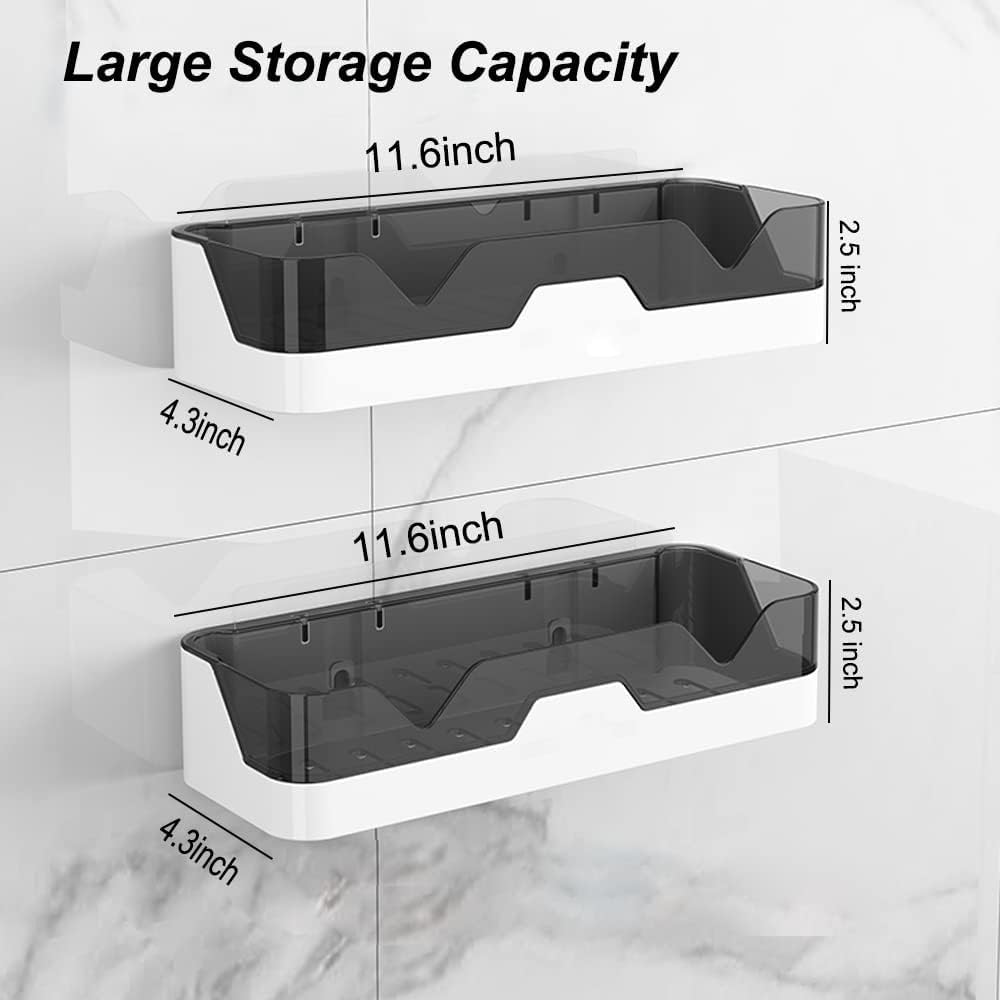 Shower Caddy Adhesive Shower Shelf for Bathroom: Premium Wall Mount Bathroom Organizer Shelf - No Drilling Corner Sower Organizer - Upgraded Rustproof Kitchen Storage Rack (2 Pcs) - Image 2