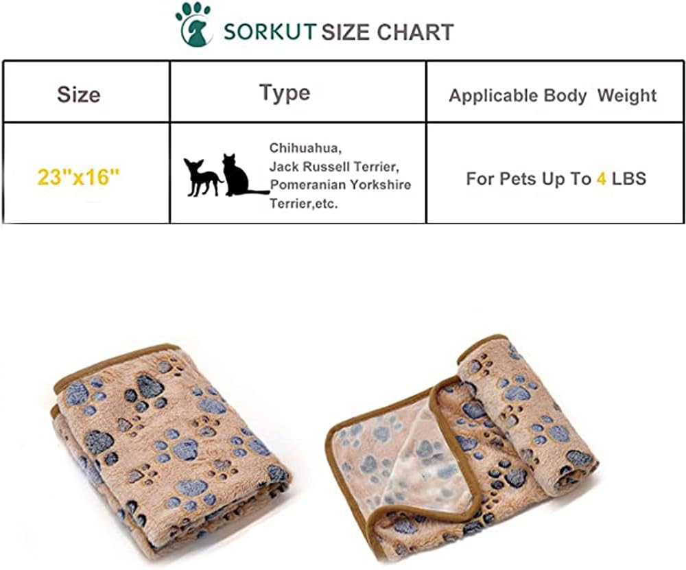 Puppy Dog Blankets, Super Soft Warm Sleep Mat Paw Print Blanket Fluffy Premium Fleece Pet Blanket Flannel Throw Dog Washable Blankets for Dogs Puppy Cat, Brown Paw Print Small, 3 Pack (23"x 16") - Image 8
