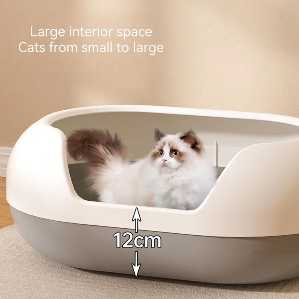 SLEEPHEAD®Open Top Cat Litter Box, Anti-Splashing Large Cat Litter Pan, Semi-Closed Removable Cat Cleaning Basin Kitten Toilet with Litter Sifting Scoop for Large Size Pets (grey+white) - Image 2