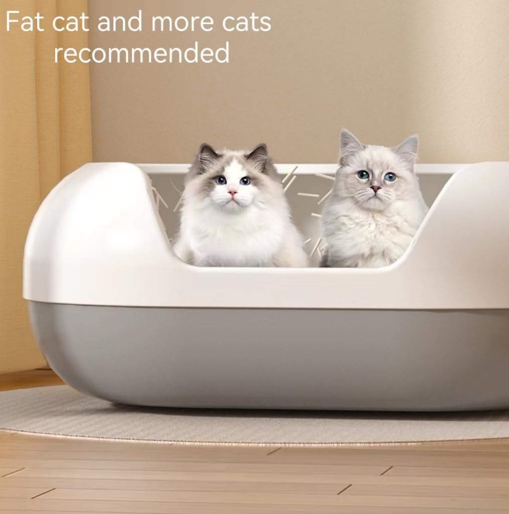 SLEEPHEAD®Open Top Cat Litter Box, Anti-Splashing Large Cat Litter Pan, Semi-Closed Removable Cat Cleaning Basin Kitten Toilet with Litter Sifting Scoop for Large Size Pets (grey+white)