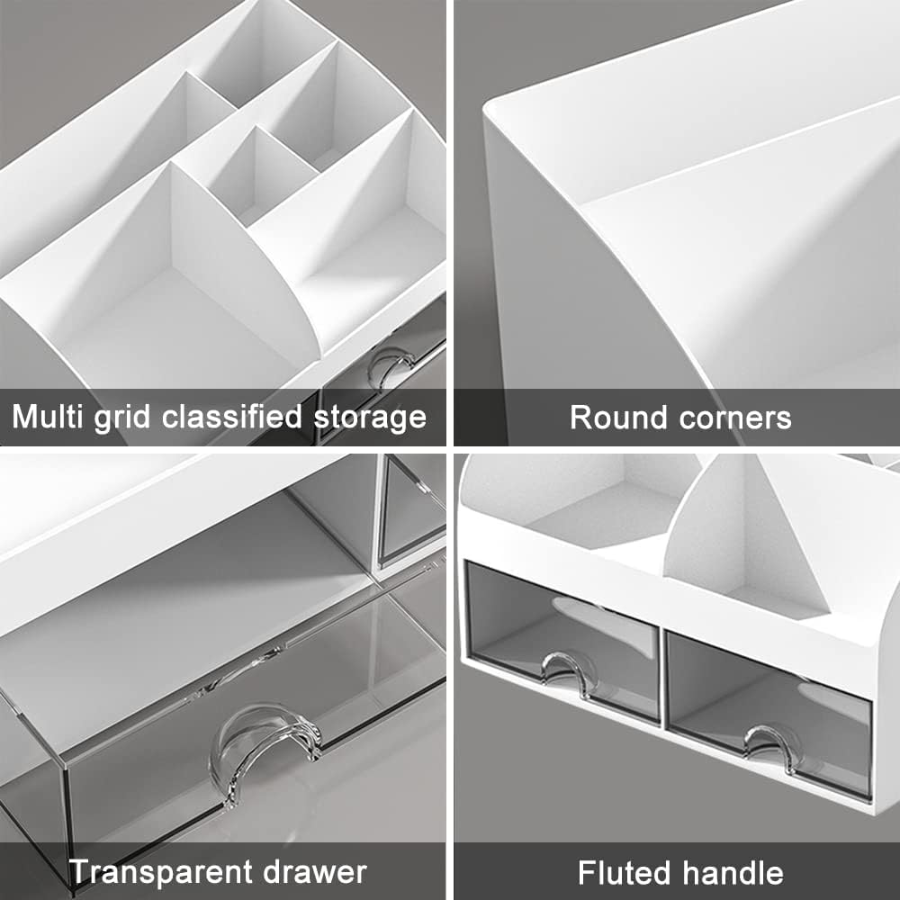 Uniface Desk Organizer,Multi-Use Desk Tidy & Pen Holder with 6 Storage and 2 Slide Drawer,Desktop Organizer for Home Office and School - Image 3