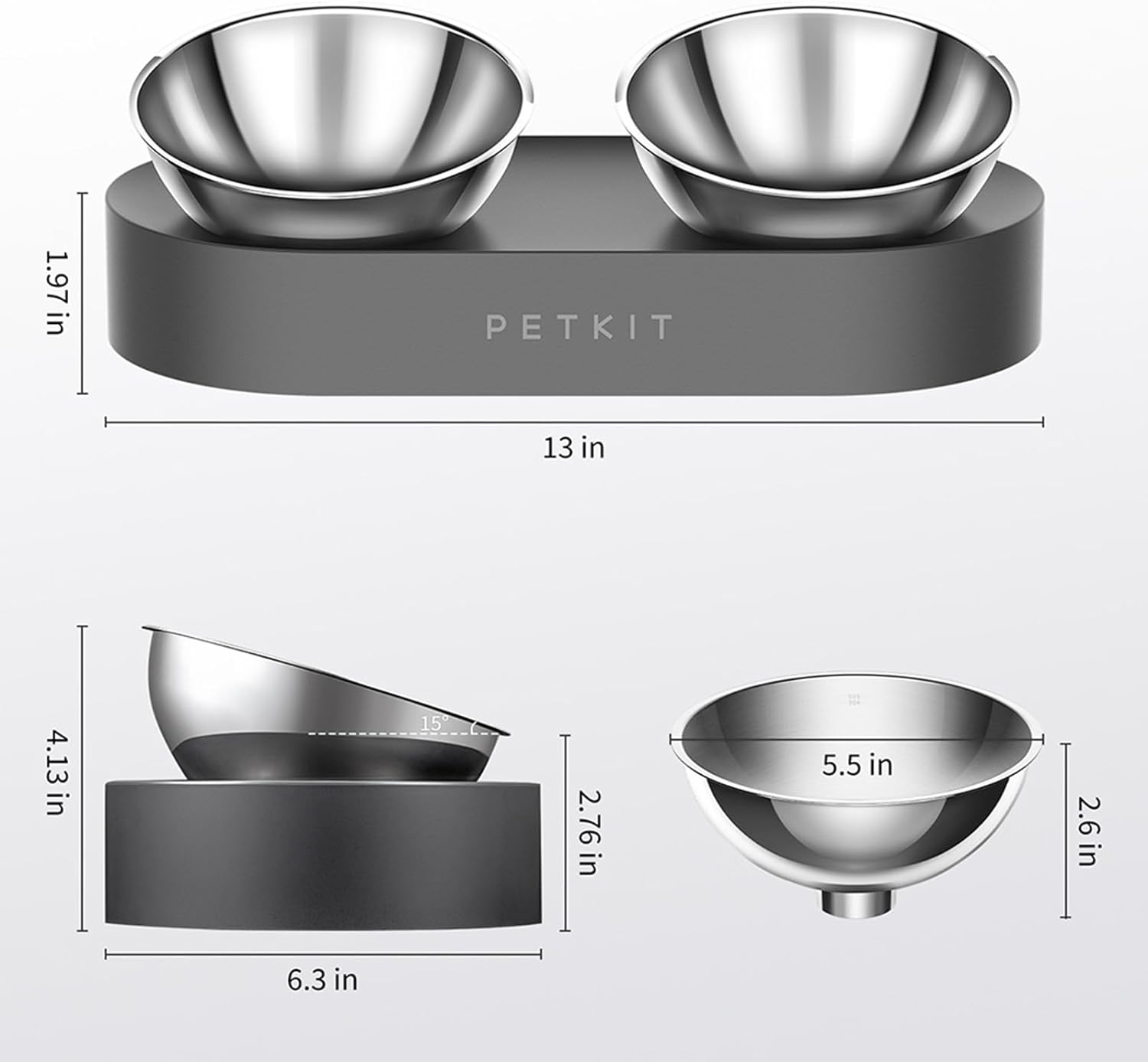 PETKIT CYBERTAIL Stainless Steel Raised Bowl, Inclined Food and Feeding Bowls, Non-Slip, No Spill for Cats and Small Dogs - Image 3