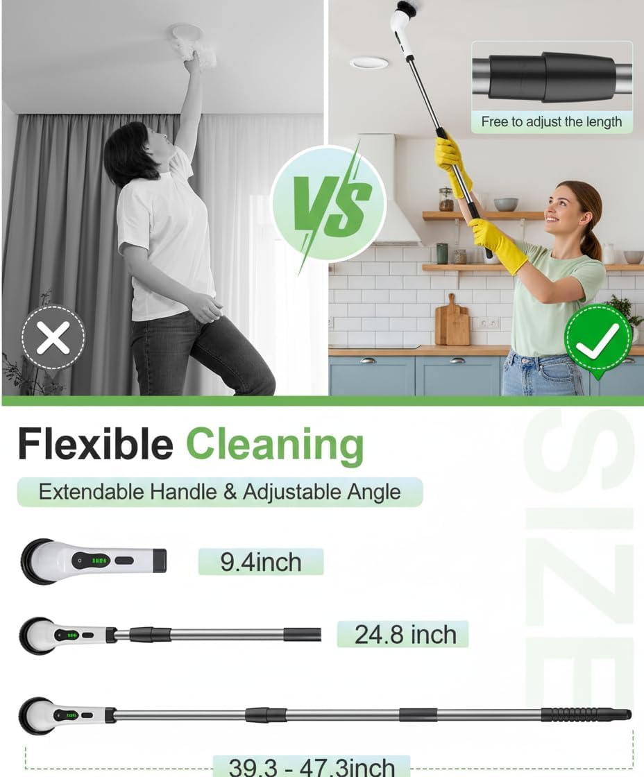 9 in 1 - Cordless Electric Spin Scrubber – Rechargeable Power Cleaning Brush with 9 Replaceable Brush Heads, Adjustable Handle, 2 Speeds, Waterproof for Bathroom, Kitchen, Tile, Floor & Car Cleaning - Image 5
