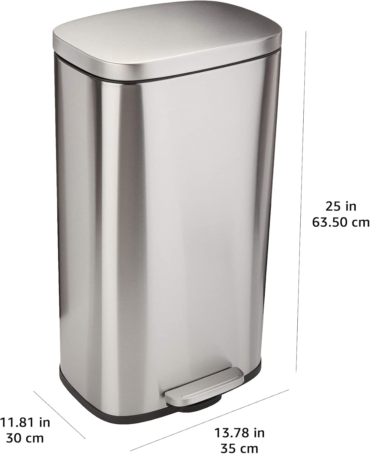 Amazon Basics Rectangular Kitchen Bin With Steel Bar Pedal, Soft-Closing Mechanism For Home and Office Use, 30 Litre/7.9 Gallon, Satin Nickel Finish - Image 3