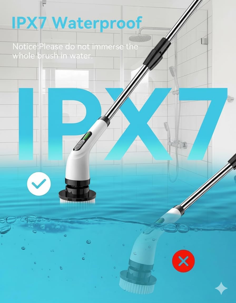 9 in 1 - Cordless Electric Spin Scrubber – Rechargeable Power Cleaning Brush with 9 Replaceable Brush Heads, Adjustable Handle, 2 Speeds, Waterproof for Bathroom, Kitchen, Tile, Floor & Car Cleaning - Image 8