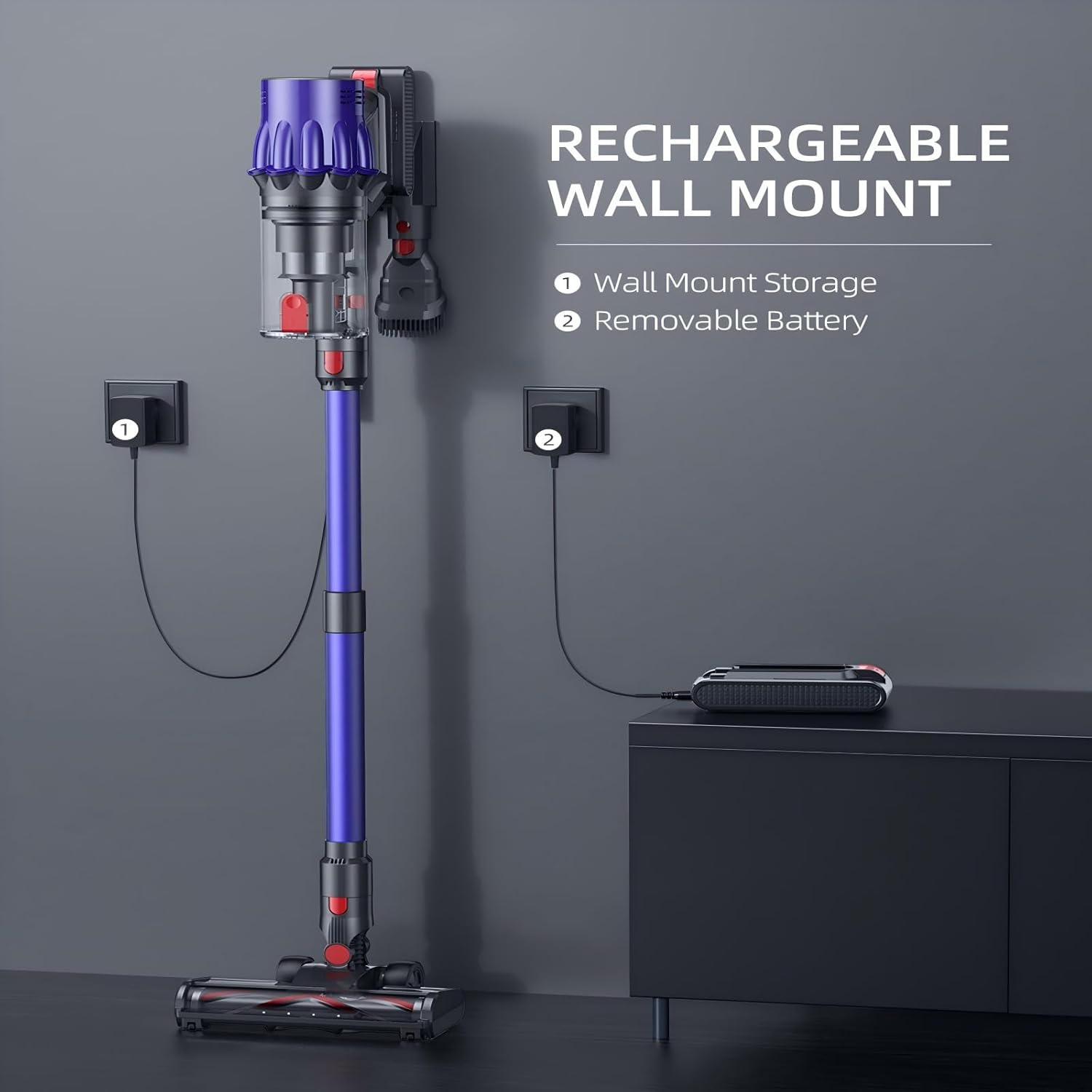 Cordless Vacuum Cleaner,550W Vacuum Cleaners for Home, 60Mins Stick Vacuum with LED Display, Anti-Tangle & Wall Mount Charging, 8 in 1 Lightweight Vacuum for Hard Floors Carpet Pet Hair - Image 7