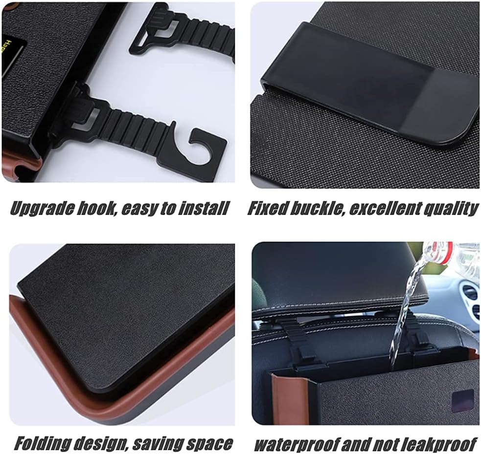 SYOSI Car Garbage Can, Hanging Car Trash Can, Collapsible Portable Waterproof Mini Trash Bin Small Car Organizer Holder Small Car Storage Pockets with Clip for Front Back Seat Accessories, Black - Image 5