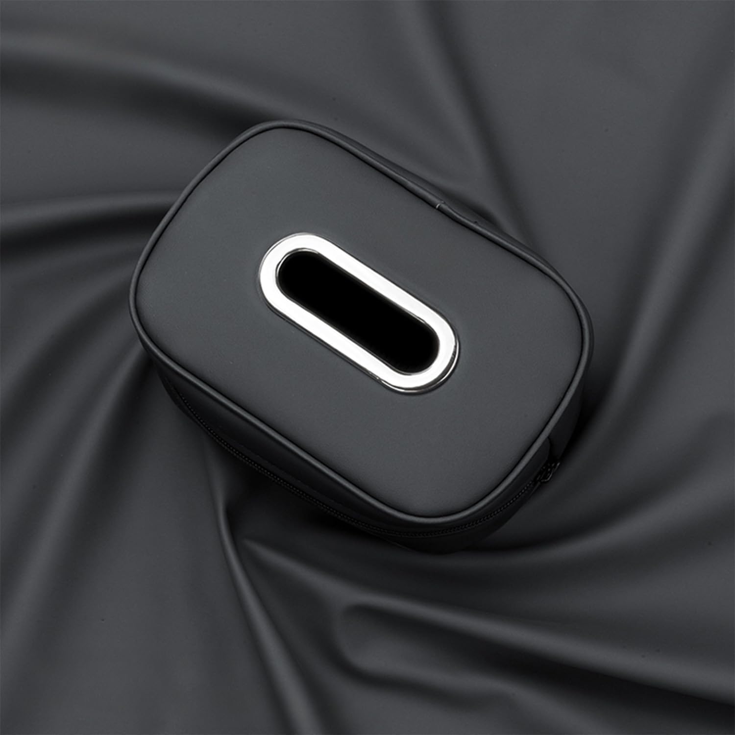 Car Tissue Box Holder with Adjustable Strap Compatible with BYD Leopard 5/8 Accessories, Electroplated Opening, Premium Leather Napkin Storage Box (Black) - Image 2