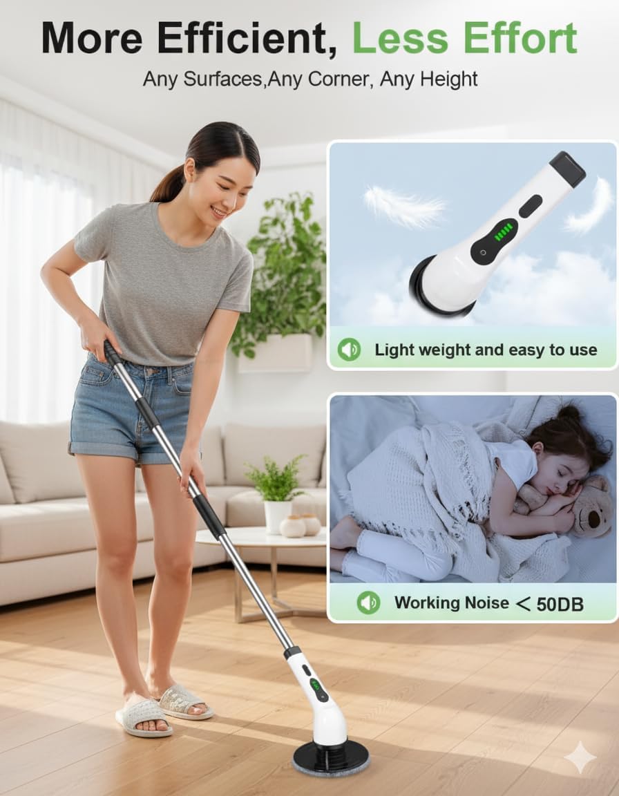 9 in 1 - Cordless Electric Spin Scrubber – Rechargeable Power Cleaning Brush with 9 Replaceable Brush Heads, Adjustable Handle, 2 Speeds, Waterproof for Bathroom, Kitchen, Tile, Floor & Car Cleaning - Image 4