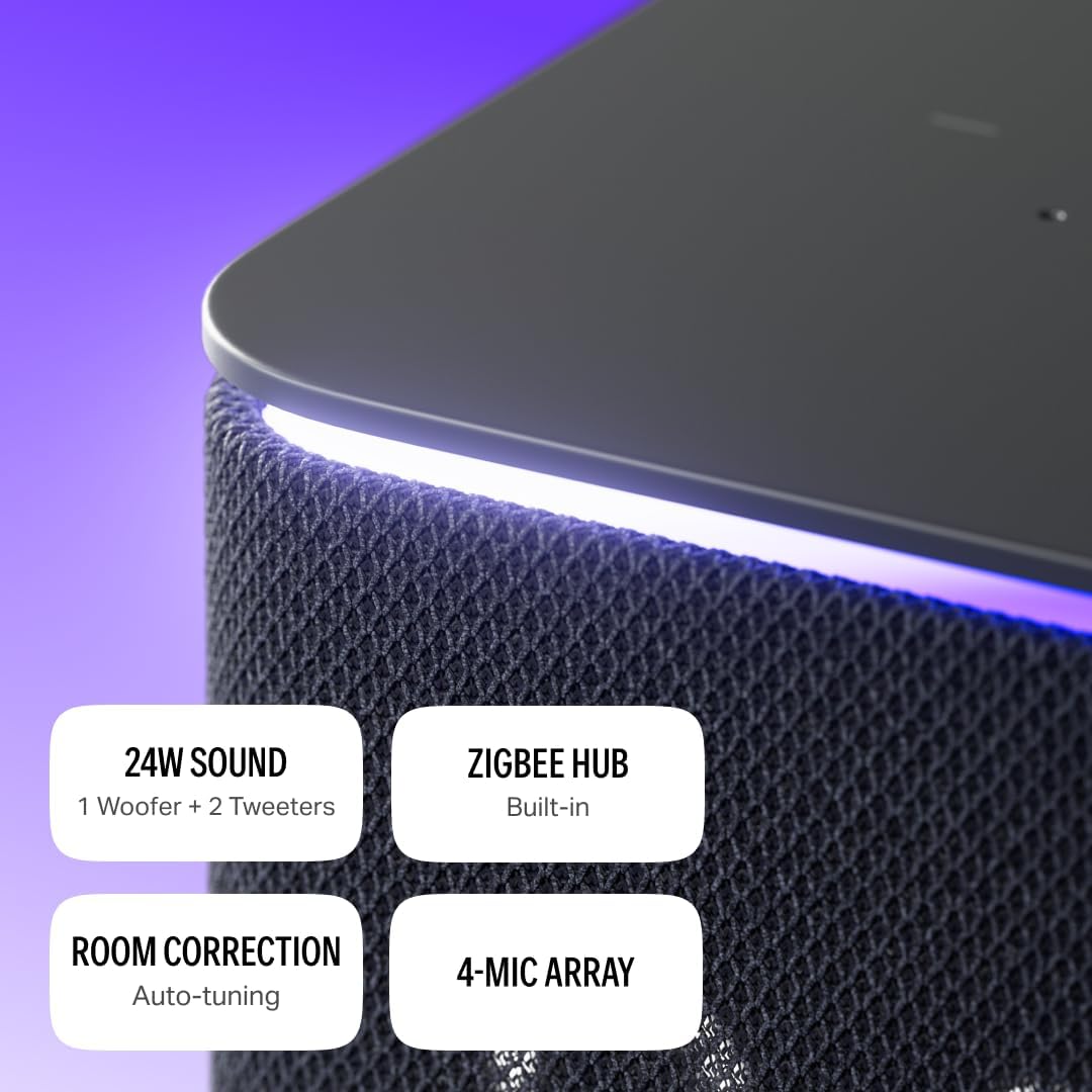 Yango Yasmina Midi Smart Speaker 24W with Room Correction & Zigbee Hub - Ambient Light Ring, Azan Prayer Times & Khaleeji Arabic & English, Quran Stories, Black - Image 7