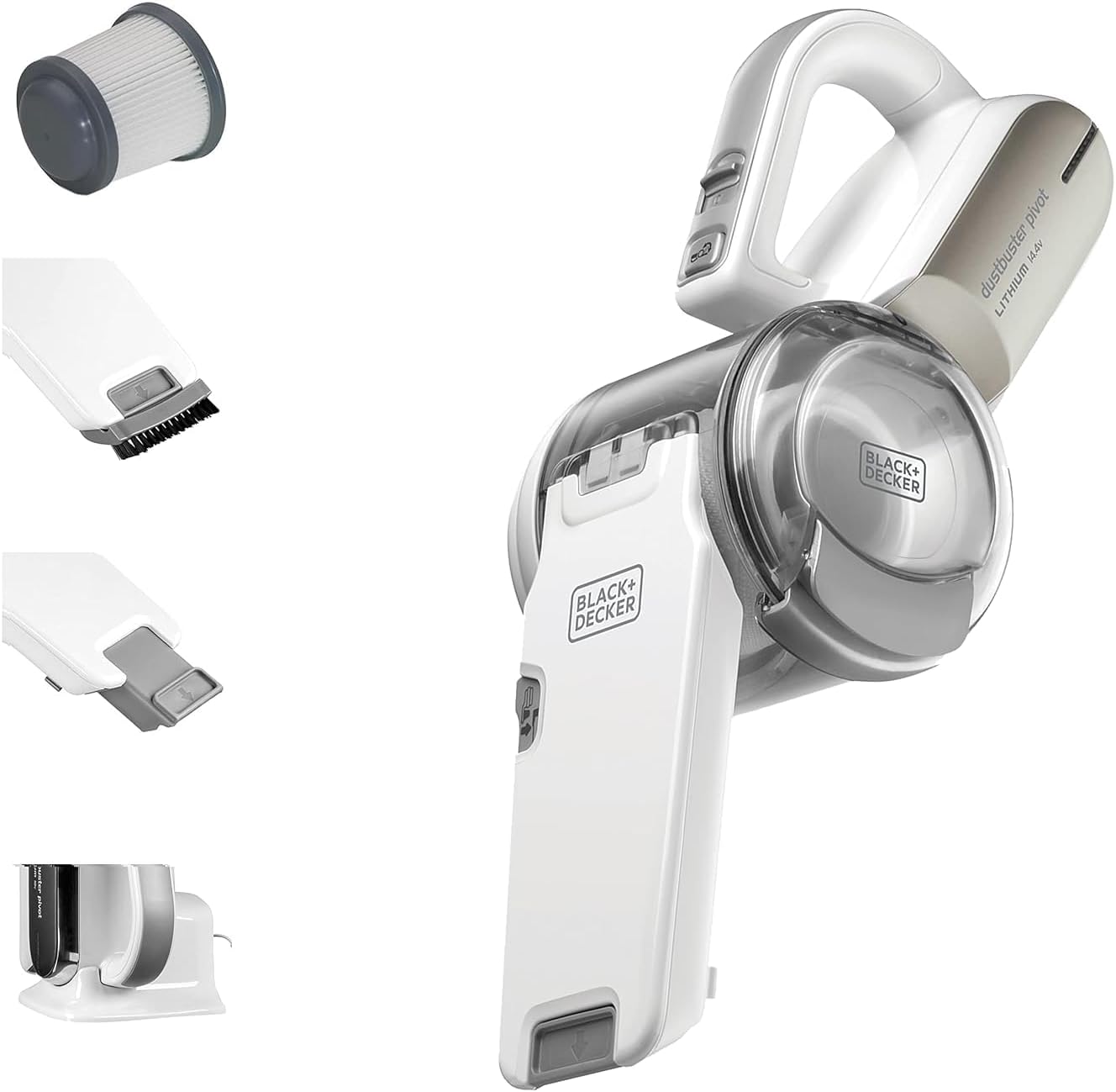 BLACK + DECKER Dustbuster pivot 21.6 wh Pivoting Nozzle, Compact Cordless Vacuum, Ideal for Home & Car, Easy Storage, Champagne/White - PV1420L-B5