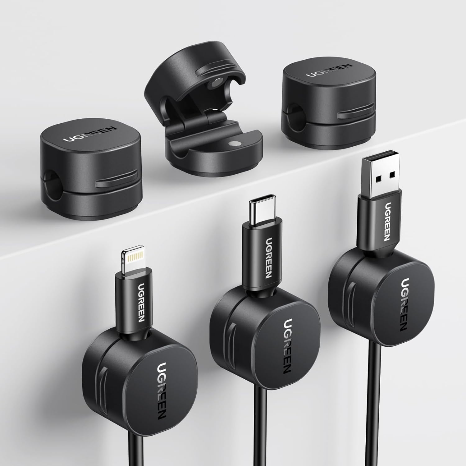 UGREEN 6 Pack Cable Organizer, Super Strong Magnetic Attraction, Tidy Management Flexible and Easy to Use, Cord Organizer for Wall, Desk, Car, Office; Wire Keeper for Computer Cable, Power, TV Cord