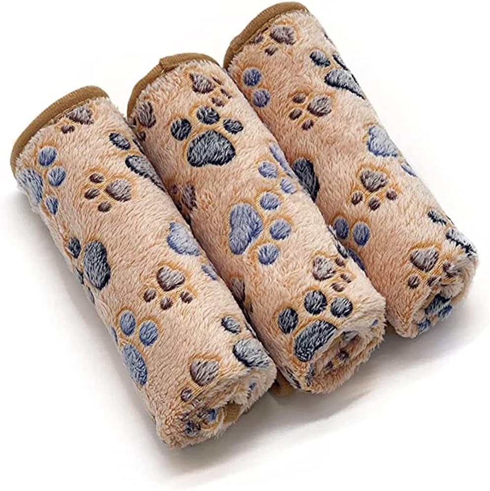 Puppy Dog Blankets, Super Soft Warm Sleep Mat Paw Print Blanket Fluffy Premium Fleece Pet Blanket Flannel Throw Dog Washable Blankets for Dogs Puppy Cat, Brown Paw Print Small, 3 Pack (23"x 16") - Image 3