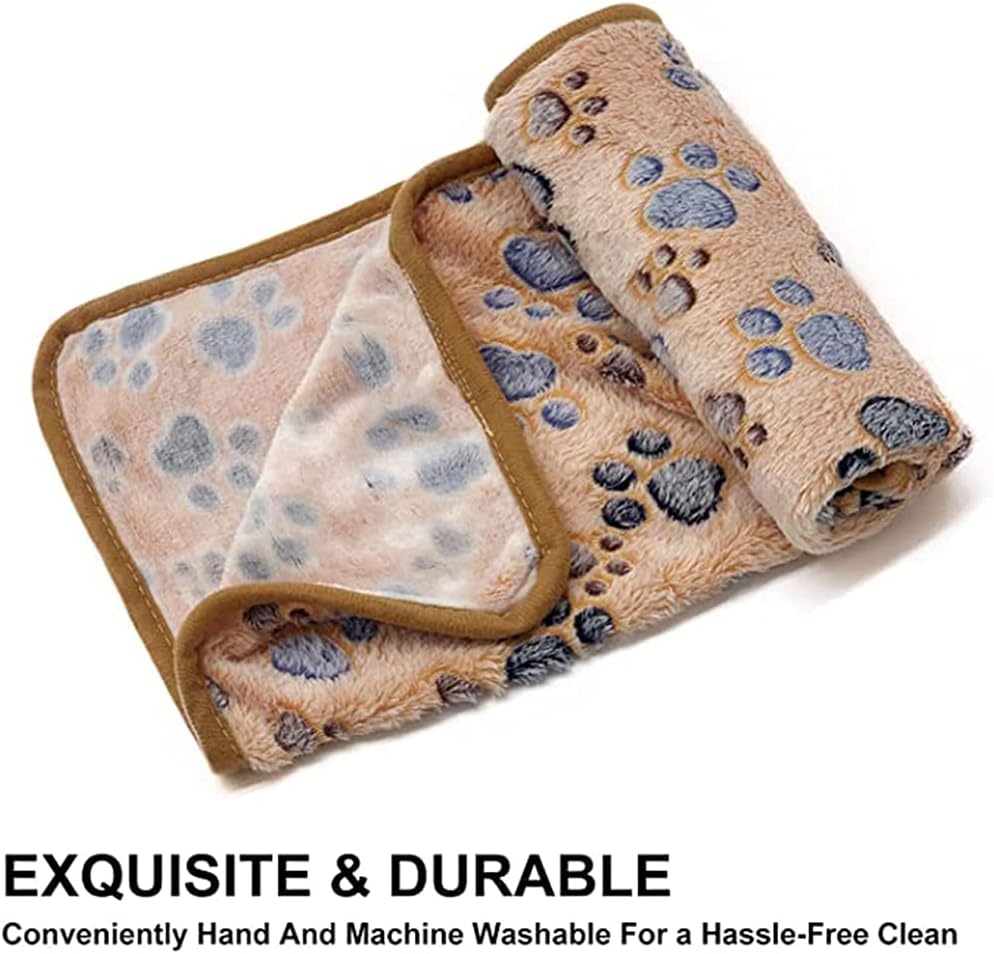 Puppy Dog Blankets, Super Soft Warm Sleep Mat Paw Print Blanket Fluffy Premium Fleece Pet Blanket Flannel Throw Dog Washable Blankets for Dogs Puppy Cat, Brown Paw Print Small, 3 Pack (23"x 16") - Image 4