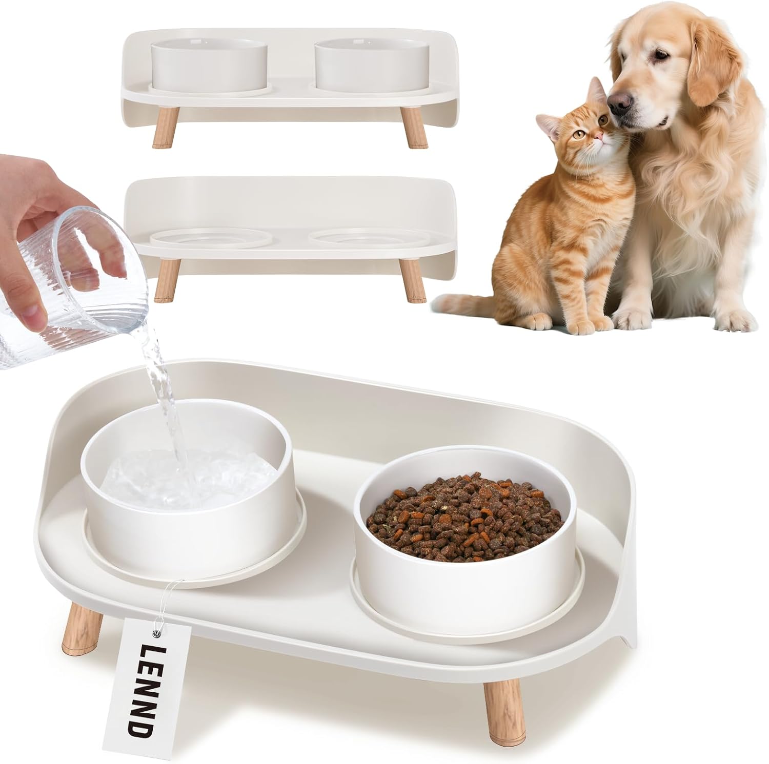 Elevated Cat Food Bowl, Raised Cat Bowls, Cat Plates with Ceramic Bowl for Food & Water, Dog Bowl Feeding Station 45° Tilt Stand with Splash Guard Cat Dishes, Pet Food Dispenser, Pet Bowls