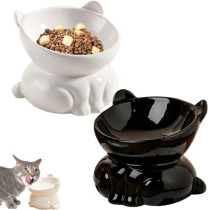 2 Pcs Elevated Cat Food Bowl, Ceram...