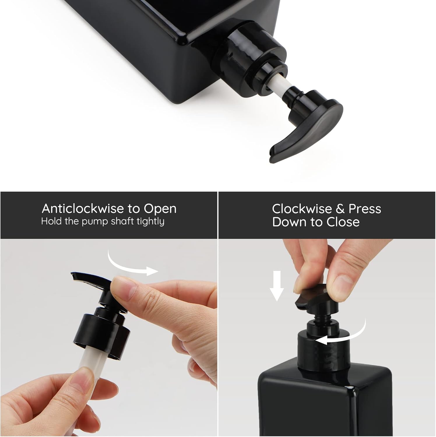 Segbeauty Shampoo and Conditioner Dispenser Refillable, 3pcs 16.9oz Shower Bottles Soap Dispenser with Labels, 500ml Empty Plastic Square Pump Bottle Dispenser Body Wash Containers for Bathroom Black - Image 4