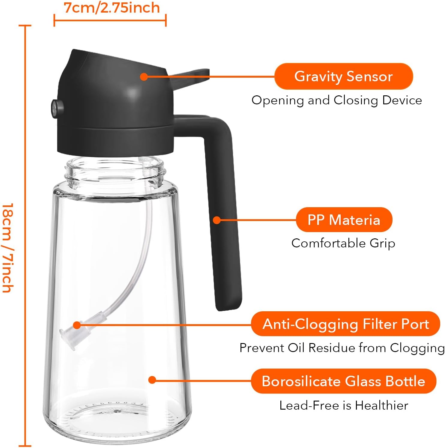 YARRAMATE Olive Oil Dispenser Bottle for Kitchen,2 in 1 Oil Sprayer for Cooking, 16oz/470ml Glass Oil Spray Bottle with Pourer, Food-grade Oil Mister for Air Fryer, Salad (02 Black) - Image 8